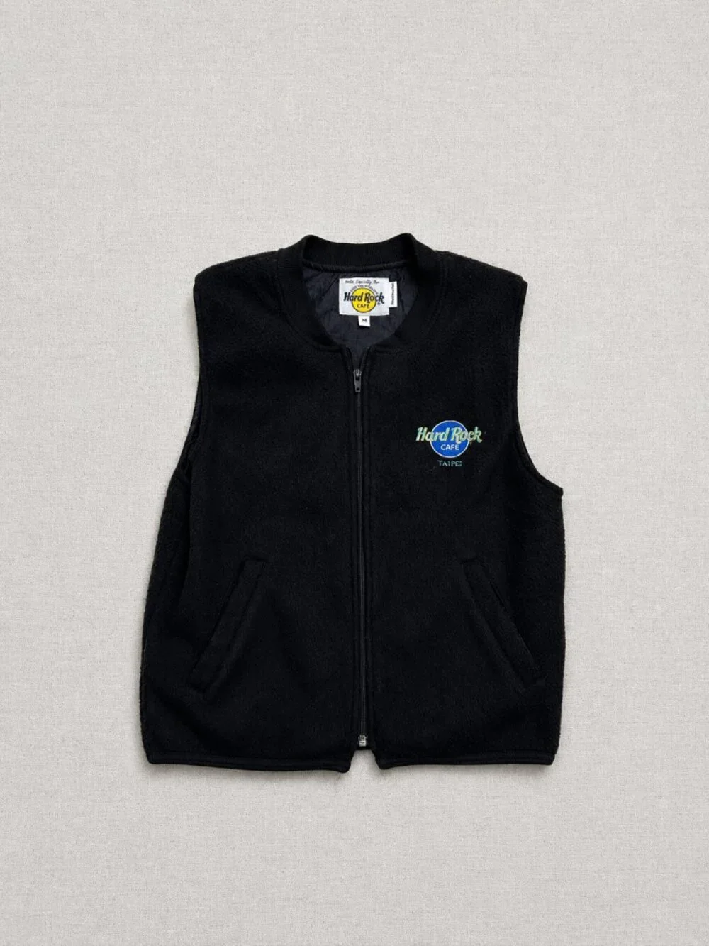 Hard Rock Cafe Taipei Fleece Vest Men's M Black Full Zip Embroidered Logo